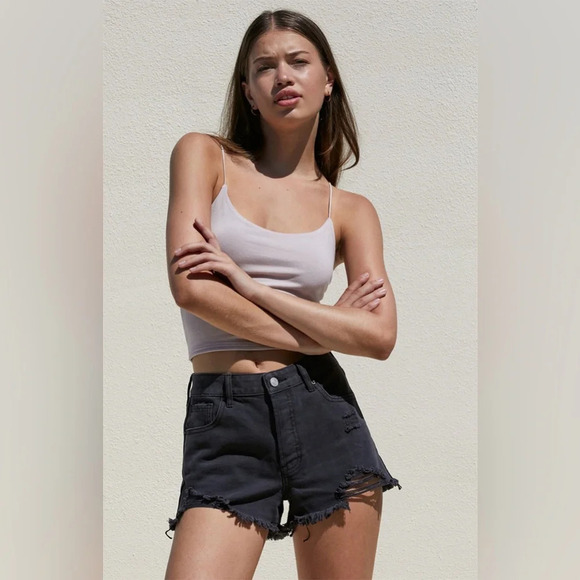 PacSun High Rise Distressed Festival Denim Shorts in Black Size 27 - Picture 1 of 14